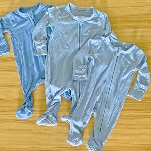 Angel Dear Bundle of Three Blue One Piece Footed Pajamas in NB and 0-3 months